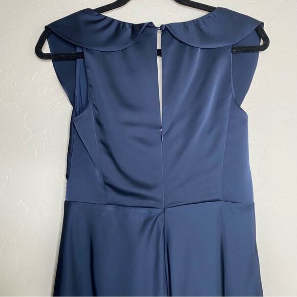 J. Crew Navy Blue Satin Surplice A-Line Midi Dress 6 - Picture 7 of 10